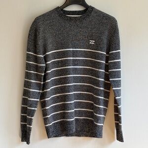 Billabong Gray and White Striped Crewneck Sweater